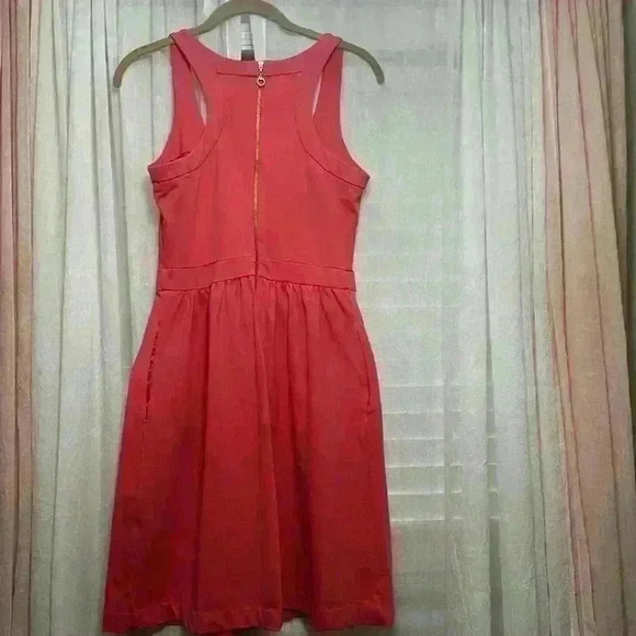 Cynthia Rowley Small Fit Flare Racer Back Salmon Color Dress Pockets item# 17 - Picture 4 of 5